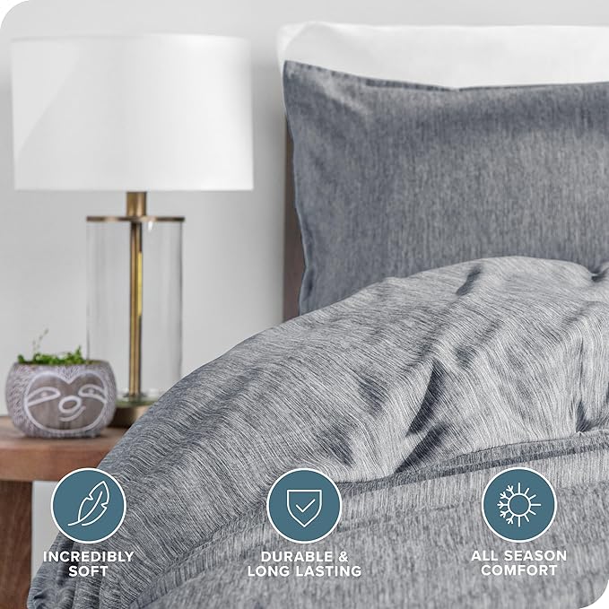 Bare Home Bedding Duvet Cover Oversized Queen Size - Premium 1800 Super Soft Collection - Lightweight, Duvet Cover - Soft Textured (Oversized Queen, Heathered Charcoal)