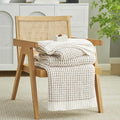 Amélie Home Waffle Chenille Throw Blanket for Couch, Pineapple Stitch Knit Soft Cozy Knit Blanket Decorative Throw for Sofa, Chair, 60"x80", Beige&Ivory