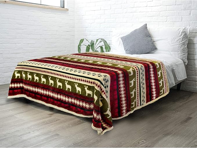 PAVILIA Christmas Sherpa Blanket Throw King Bed| Red Flannel Fleece Christmas Decoration Blanket| Plush, Warm, Soft Cozy Reversible Winter Holiday Blanket 90x108