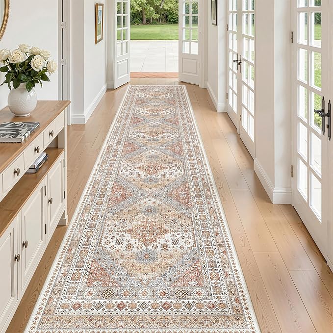 zesthome Washable Runner Rug 2.5x12 - Stain Resistant Entryway Rug,Ultra-Thin Kitchen Rugs, Anti Slip Backing Runner Rugs for Entrance Laundry Room Indoor Hallway (Orange,2.5'x12')