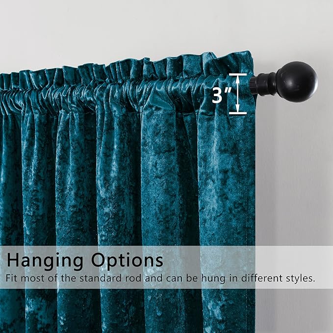 SMILETIME Tranquil Blue Crushed Velvet Curtains 52x108inch Rod Pocket Luxurious Thermal Insulated Soundproof Drapes Soft and Durable Light-Filtering Window Treatments for Living Room Bedroom, 2 Panels