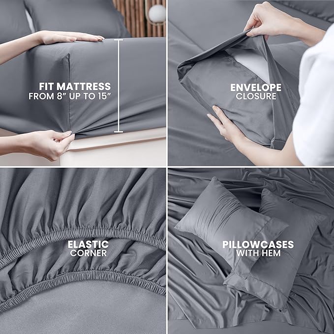 Utopia Bedding King Bed Sheets Set - Pack of 2 Sheet Sets - Perfect for Spa, Hotel, & Guest Bedroom - Brushed Microfiber - Shrinkage and Fade Resistant - Easy Care (Grey)