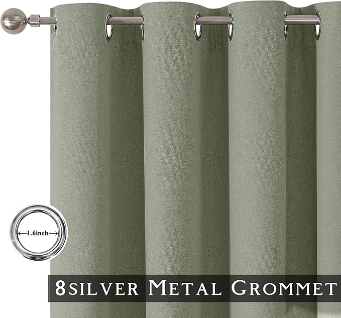 ChrisDowa 100% Blackout sage Solid Curtains 54 Inches Long 2 Panels for Bedroom Living Room,Farmhouse Room Darkening Thermal Insulated Soundproof Grommet Top Window Treatment Drapes,52x54