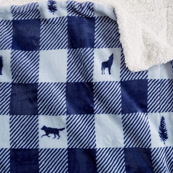 Great Bay Home Decorative Holiday Throw Blanket. Super Soft Fleece Sherpa Holiday Throw Blanket. Hudson Collection (Buffalo Check Lodge)