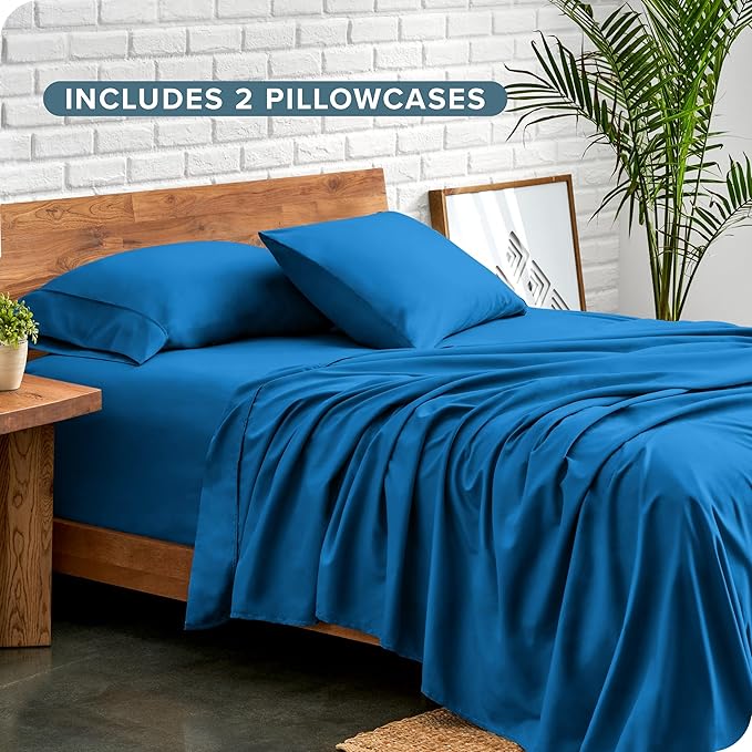 Bare Home Hotel Luxury Twin Sheet Set, Extra Soft - 4 Piece Set - Deep Pockets - Easy Fit - Cooling & Breathable - Wrinkle, Fade, Stain Resistant - Includes 2 Pillowcases (Twin, Medium Blue)
