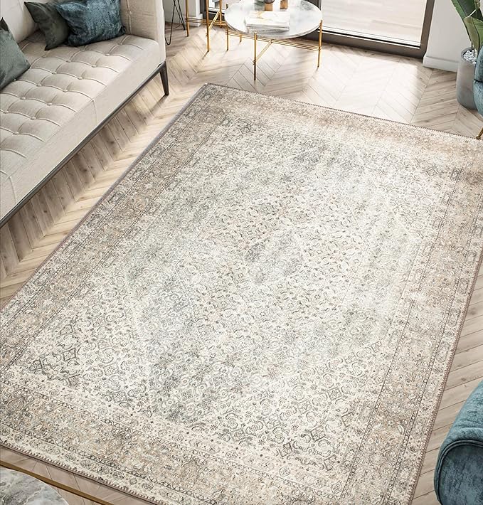 Keen Home Design 6x9 Rug - Machine Washable Area Rug with Non-Slip Backing, Ideal for Living Room, Dining Room, Bedroom - Vintage, Easy Clean, Durable, Low Pile Rug - (6' x 9')