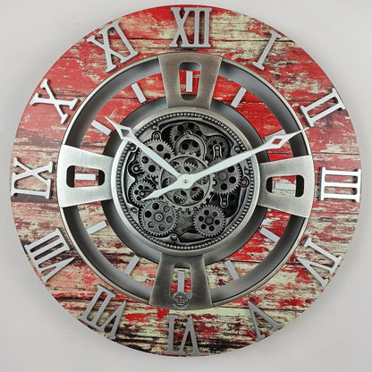 The Gears Clock Real Moving Gear Wall Clock England Line (Red Lava, 24 inches (60 cm))