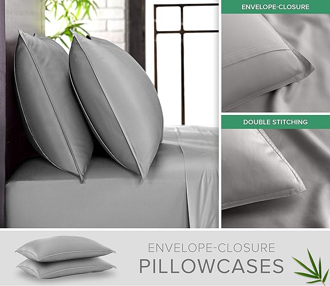 Pure Bamboo Short Queen Sheets for RV Camper (60"x75") - Genuine 100% Organic Viscose Derived from Bamboo Bed Sheet Set, Soft & Cooling, 2 Year Quality Promise (Short Queen, Stone Grey)