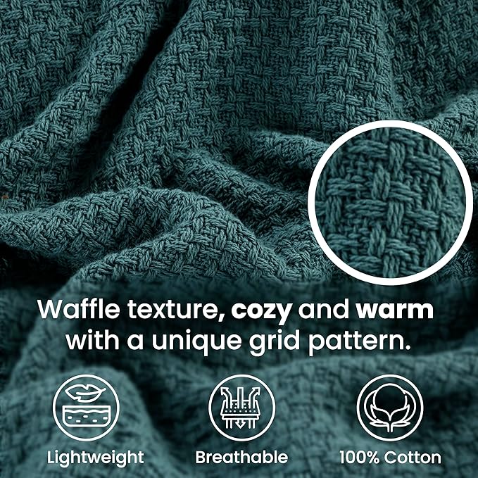 HILLFAIR 100% Cotton Blanket for Bed, Soft Lightweight & Breathable Summer Oversize Cotton Blankets, Premium Cozy Throw Layers for Bed, Couch and Sofa: Wedgewood (120"x120")