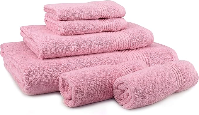 East'N Blue Lara Premium Bath Towel Set 6 Piece - Soft & Highly Absorbent Bathroom Towel Set, 100% Luxury Turkish Cotton, Flannel Bath Towels, 1 Bath Towel, 1 Hand Towel, 4 Washcloths - Rose
