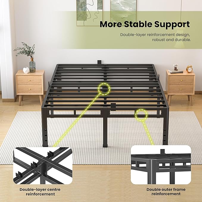 NKZ King Size Bed Frame 20 Inch, Metal Bed Frame & Box Spring 2 in 1 Platform with Round Corner Legs, 4000lbs Weight Capacity Reinforced Metal Frame, Headboard Hole, Noise-Free, Easy Assembly