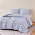 Amazon Basics Jacquard Geometric Microfiber 3-Piece Duvet Cover Set, Includes 1 Duvet Cover and 2 Pillow Shams, Full, Blue Striped