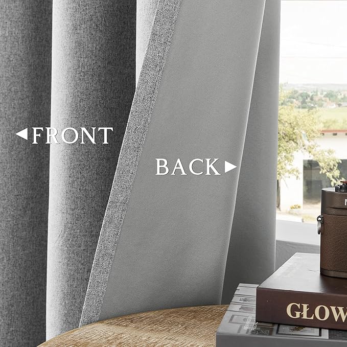 ChrisDowa 100% Blackout Grey Solid Curtains 102 Inches Long 2 Panels for Bedroom Living Room,Farmhouse Room Darkening Thermal Insulated Soundproof Grommet Top Window Treatment Drapes,52x102