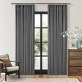Dark Gray Linen Blackout Pleated 86 Inch Curtains for Living Room Darkening Pinch Pleat 100% Black Out Drapes Thermal Insulated Soundproof Charcoal Grey 86 Inch Curtain for Dining Bedroom