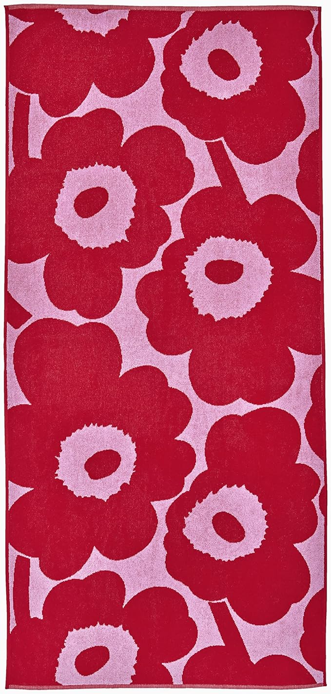 MARIMEKKO - Unikko Cotton Terry Bath Towel (Red) – Floral Patterned Bath Towels – 59 in x 28 in