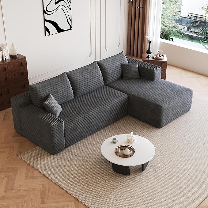 96" Sectional Couches for Living Room Modern Modular Sofa with L-Shape Couchs Upholstered Boneless Couch Deep Seat Sectional Couch with Chaise (Dark Grey, 96" Right Facing Chaise+2Seaters)