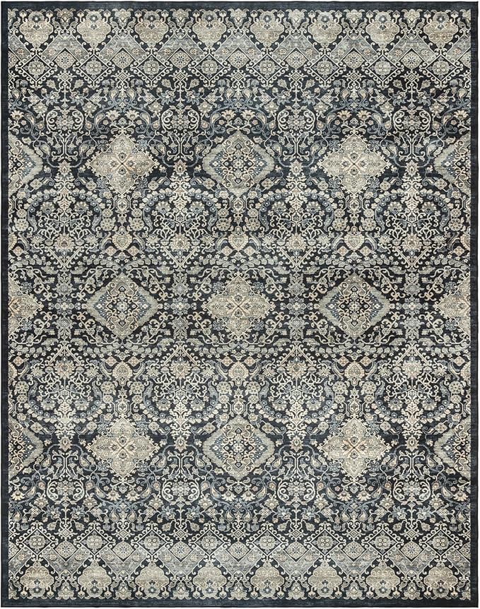 Gertmenian Indoor Boho Area Rug - 9x13 Extra Large, Non Slip, Super Strong, Ideal for High Traffic Areas in Bedroom, Living Room, Kitchen - Tanis, Anthrocite, 28531