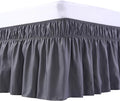 MEILA Wrap Around Bed Skirt Three Fabric Sides Elastic Dust Ruffled 18 Inch Tailored Drop,Easy to Install Fade Resistant-Dark Grey, Queen/King