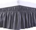 MEILA Wrap Around Bed Skirt Three Fabric Sides Elastic Dust Ruffled 24 Inch Tailored Drop,Easy to Install Fade Resistant-Dark Grey, Queen/King