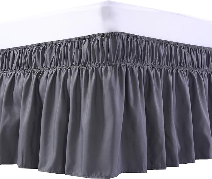 MEILA Wrap Around Bed Skirt Three Fabric Sides Elastic Dust Ruffled 24 Inch Tailored Drop,Easy to Install Fade Resistant-Dark Grey, Twin/Full