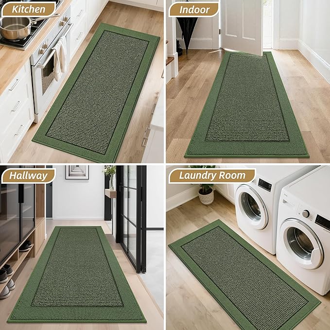 BEQHAUSE Indoor Door Mat 24" x 60", Dirt Trapper Door Mats Non-Slip Entryway Rugs Washable, Resist Dirt Absorbent Welcome Mat, Low Profile Floor Mats for Front Back Door and Entryway, Green