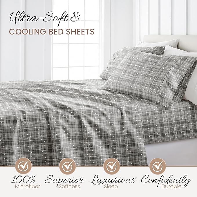 Linen Market Double-Brushed Patterned Microfiber Twin Sheet Set 3 Piece – Oeko-TEX Certified Ultra Soft & Wrinkle-Free - 16" Deep Pocket Sheets - Easy Care Twin Size - Polka Dot Gray