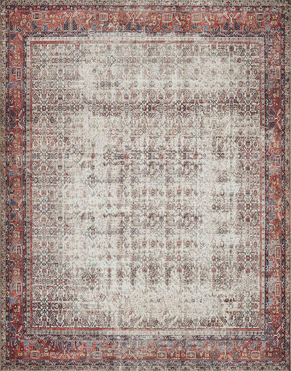 Loloi Layla Collection LAY-12 Ivory/Brick 5'-0" x 7'-6" .13" Thick Area Rug, Soft, Durable, Vintage Inspired, Distressed, Low Pile, Non-Shedding, Easy Clean, Printed, Living Room Rug