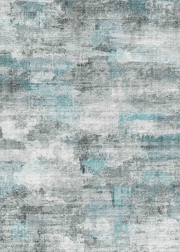 4x6 Rug, Small Area Rug for Living Room, Bedroom, Kitchen, Machine Washable Non-Slip Throw Rug, Modern Abstract Carpet for Entryway Nursery Coffee Table, Teal