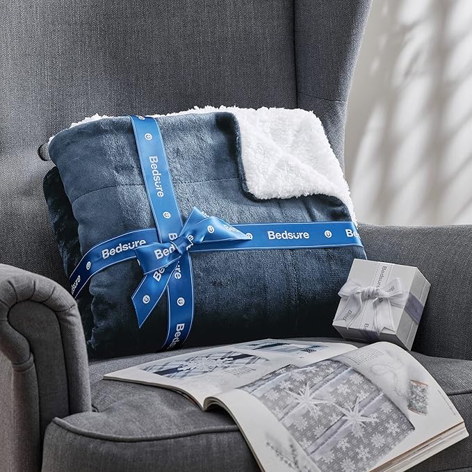 Bedsure GentleSoft Sherpa Fleece Throw Blanket for Couch - Thick and Warm Throw for Women and Men, Soft Fuzzy Plush Blanket for Winter, Slate Blue, 50x60 Inches
