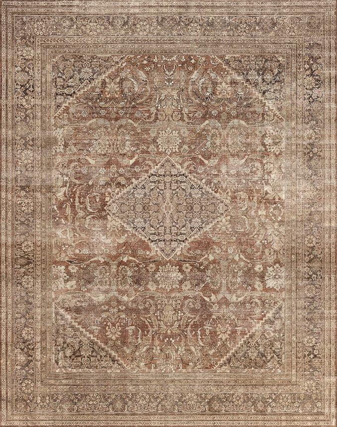 vivorug 8x10 Area Rugs for Living Room, Non-Slip Backing Washable Rug 8x10, Large Area Rug Soft Carpet for Bedroom Dining Room, Vintage, Easy Clean, Durable, Low Pile Rug Under Table, Earth Tone