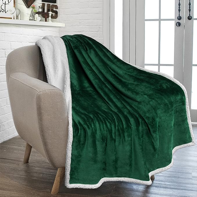 PAVILIA Sherpa Fleece Throw Blanket for Couch, Twin Size, Emerald Green, Plush Soft Fuzzy Sofa Blanket, Cozy Reversible Winter Throw for Women Men, 60x80 Inches
