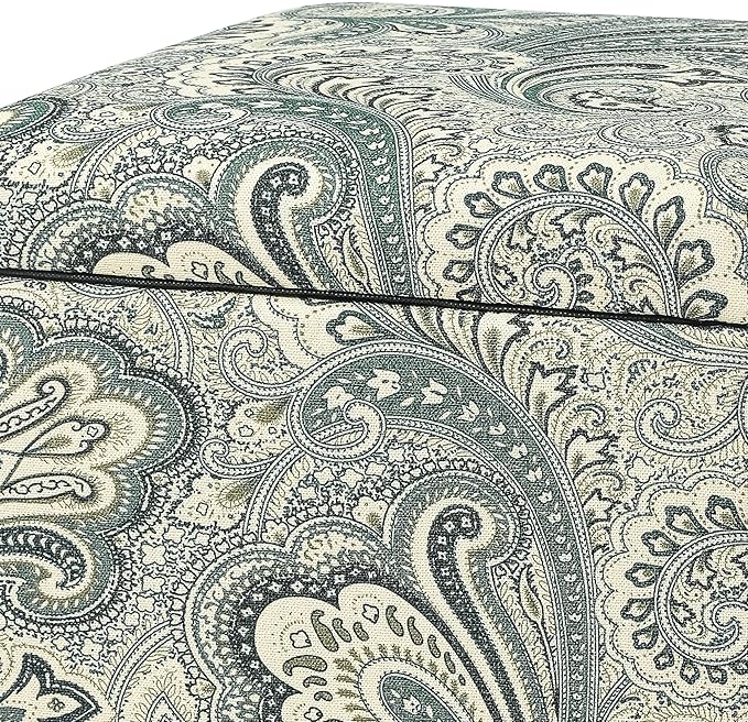 Adeco 18 Inch High Cube Ottoman Storage, Paisley Linen Chair Foot Stools, Upholstered Vanity Stool with Hinged Lid, Solid Wood Legs