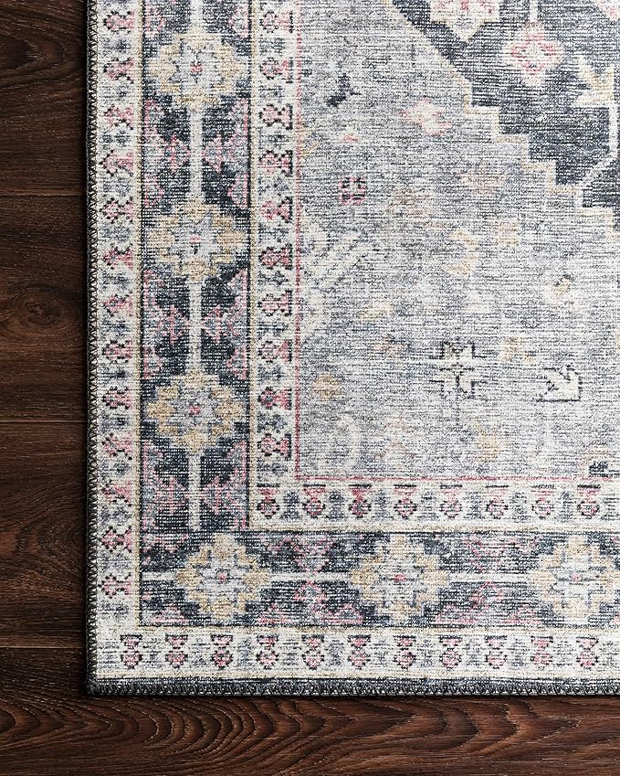 Loloi Skye Collection SKY-02 Charcoal/Multi 6'-0" x 6'-0" Round Area Rug