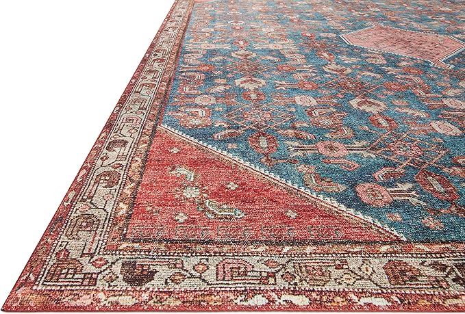 Loloi Layla Collection LAY-10 Marine/Clay 9'-0" x 12'-0" .13" Thick Area Rug, Soft, Durable, Vintage Inspired, Distressed, Low Pile, Non-Shedding, Easy Clean, Printed, Living Room Rug