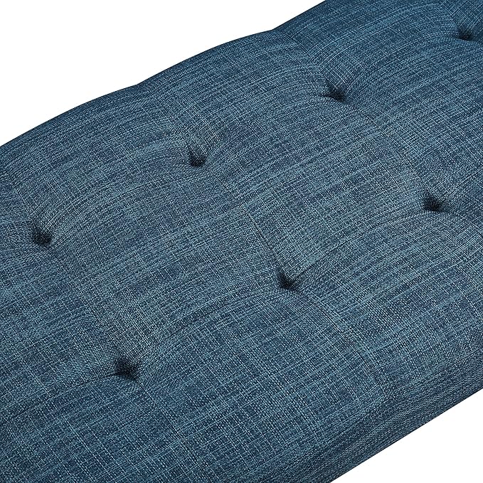 Amazon Basics Modern Haraden Upholstered Button-Tufted Bench, Blue, 16 x 44 x 17 in