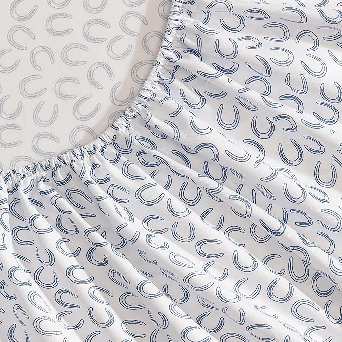 Wrangler - Full Sheet Set, Super Soft & Cozy Bedding with Matching Sham(s), Casual Luxurious Bedding Set, Yellowstone Inspired, Oeko-Tex Certified (Horseshoe Blue, Full)