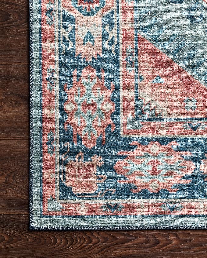 Loloi Skye Collection SKY-03 Turquoise/Terracotta 8'-0" x 8'-0" Round Area Rug