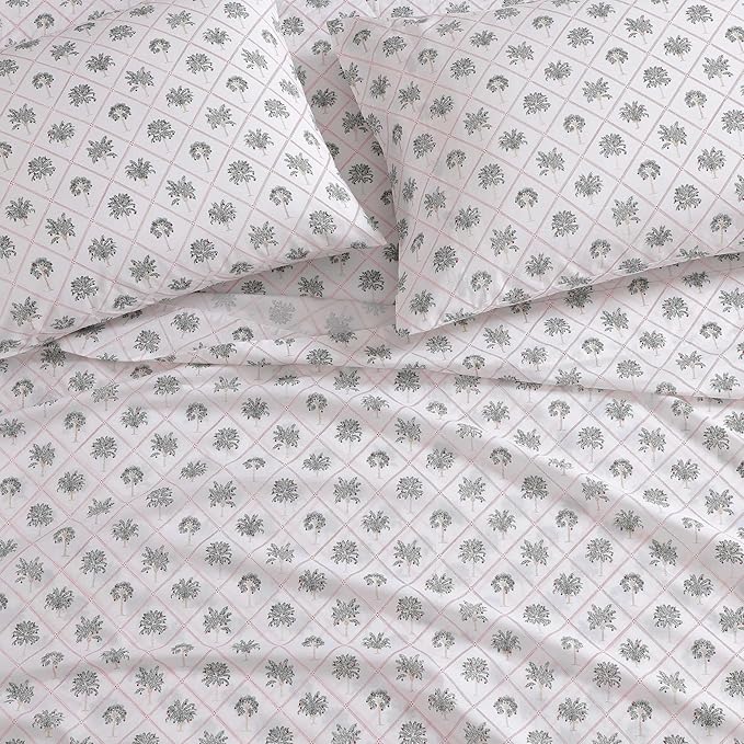 Tommy Bahama - King Size Sheet Set, Crisp & Cool Cotton Percale Bedding with a Smooth Lightweight Feel, 4 Piece Holiday Bed Sheets with Matching Pillowcases (Palm Tree Trellis Red)