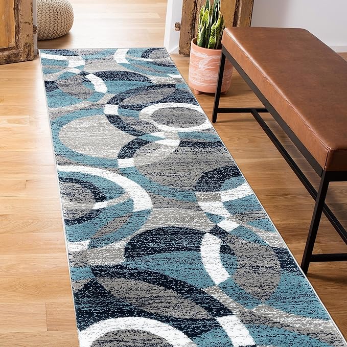 Rugshop Contemporary Modern Circles Abstract Runner Rug 2' x 7'2" Blue