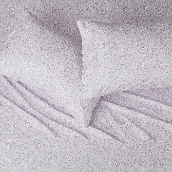 Amazon Basics Lightweight Super Soft Easy Care Microfiber Bed Sheet Set with 14" Deep Pockets - King, Lavender Paisley