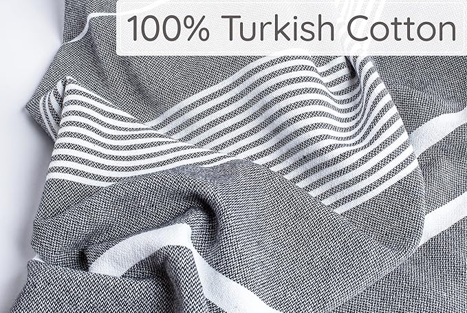 Premium Turkish Beach Towel – 100% Cotton, Quick Dry, Sand Free, Oversized Quick Dry Towel 35”x 67” – Ideal for Travel, Pool, and Beach Blanket – Black Color