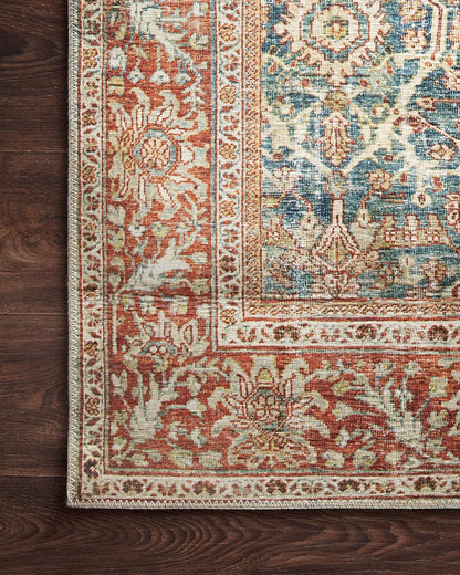 Loloi Layla Collection LAY-04 Ocean/Rust 2'-6" x 9'-6" .13" Thick Runner Rug, Soft, Durable, Vintage Inspired, Distressed, Low Pile, Non-Shedding, Easy Clean, Printed, Living Room Rug
