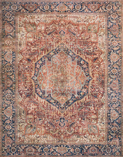 Loloi Layla Collection LAY-08 Red/Navy 5'-0" x 7'-6" .13" Thick Area Rug, Soft, Durable, Vintage Inspired, Distressed, Low Pile, Non-Shedding, Easy Clean, Printed, Living Room Rug