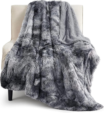 Bedsure GentleSoft Fuzzy Faux Fur Sherpa Fleece Blanket Twin Size, Plush Thick Warm Twin Blanket for Bed, College Dorm Essentials Gifts for Girls Boys, Tie Dye Grey Decor for Winter, 60x80