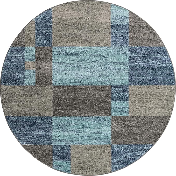Unique Loom Autumn Collection Area Rug - Providence (7' 10" Round, Blue Gray/ Light Brown)