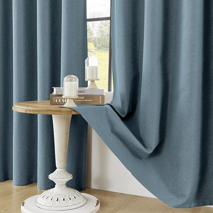 ChrisDowa 100% Blackout Blue Solid Curtains 102 Inches Long 2 Panels for Bedroom Living Room,Farmhouse Room Darkening Thermal Insulated Soundproof Grommet Top Window Treatment Drapes,52x102