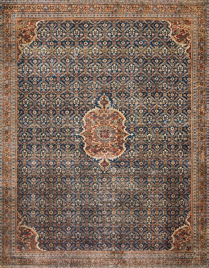 Loloi Layla Collection LAY-09 Cobalt Blue/Spice 2'-3" x 3'-9" .13" Thick Accent Rug, Soft, Durable, Vintage Inspired, Distressed, Low Pile, Non-Shedding, Easy Clean, Printed, Living Room Rug