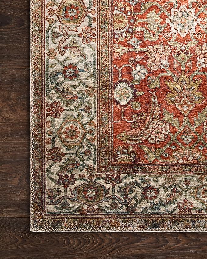Loloi Layla Collection LAY-05 Ocean/Multi 2'-6" x 9'-6" .13" Thick Runner Rug, Soft, Durable, Vintage Inspired, Distressed, Low Pile, Non-Shedding, Easy Clean, Printed, Living Room Rug