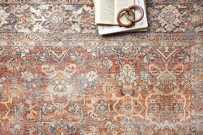 Loloi Layla Collection LAY-02 Spice/Marine 5'-0" x 7'-6" .13" Thick Area Rug, Soft, Durable, Vintage Inspired, Distressed, Low Pile, Non-Shedding, Easy Clean, Printed, Living Room Rug