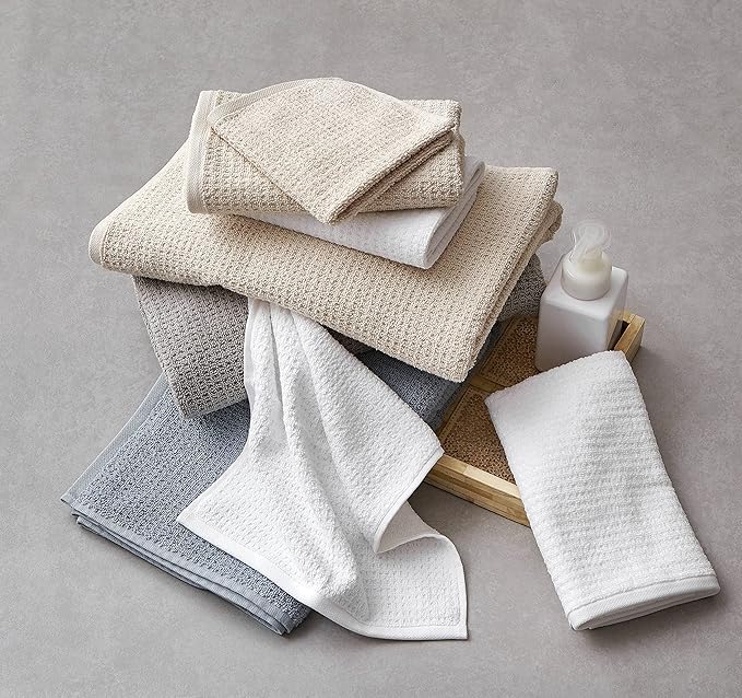 Nautica - Bath Towels, 100% Soft & Absorbent Cotton with Waffle Texture, Highly Absorbent & Quick Dry, Medium Weight Bathroom Towels (Oasis Beige, 8 Piece) (Pack of 6)